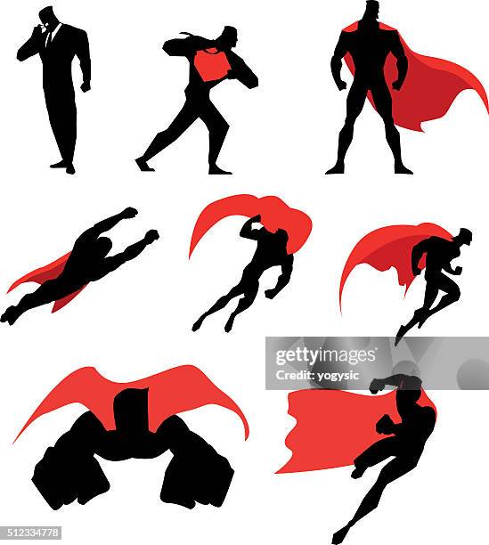 vector superhero isolated silhouette set - stage set stock illustrations
