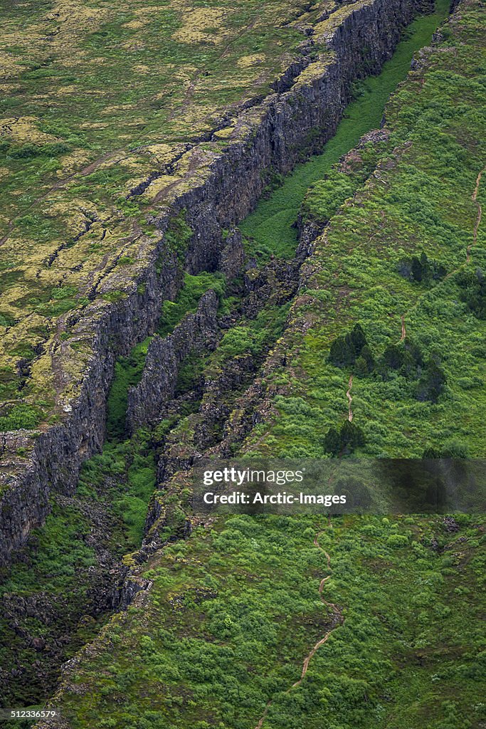 Aerial- Almannagja fissure, Mid-Atlantic Ridge.