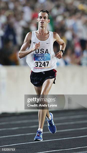 Alan Culpepper of the United States enters the stadium before finishing the men's marathon on August 29, 2004 during the Athens 2004 Summer Olympic...