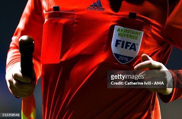 General view of the FIFA assistant referee badge during the UEFA Europa League match between Tottenham Hotspur and Fiorentina at White Hart Lane on...