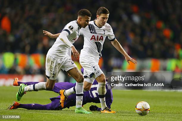 Dele Alli of Tottenham Hotspur and Kevin Wimmer of Tottenham Hotspur during the UEFA Europa League match between Tottenham Hotspur and Fiorentina at...