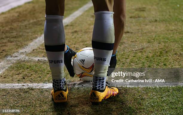 General view as a player places the Adidas Europa League ball on the corner during the UEFA Europa League match between Tottenham Hotspur and...