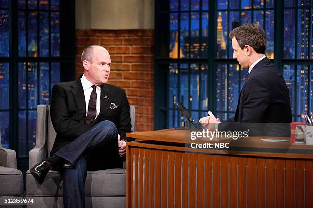 Episode 334 -- Pictured: NFL Networks Rich Eisen during an interview with host Seth Meyers on February 25, 2016 --