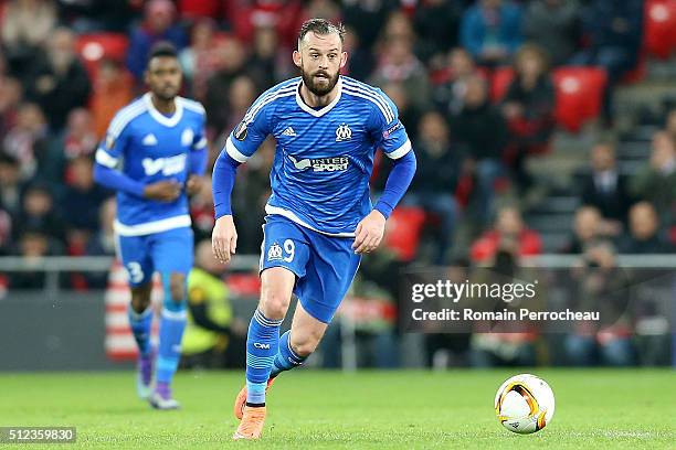 Steven Fletcher of Marseille in action during the UEFA Europa League Football round of 32 second leg match between Athletic Bilbao and Olympique de...