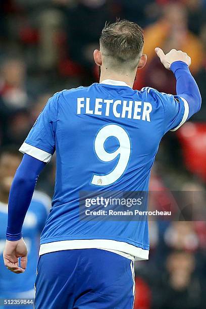 Steven Fletcher of Marseille gestures during the UEFA Europa League Football round of 32 second leg match between Athletic Bilbao and Olympique de...