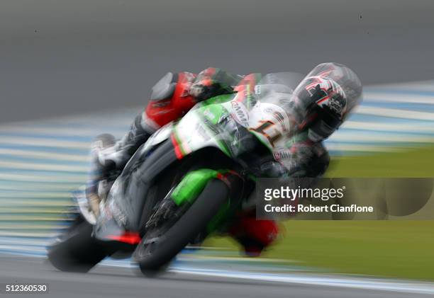 Saeed Al Sulaiti of Qatar rides the Pedercini Racing Kawasaki during practice for round one of the 2016 World Superbike Championship at Phillip...