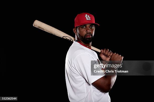 Carlos Peguero of the St. Louis Cardinals poses for a photograph at Spring Training photo day at Roger Dean Stadium on February 25, 2016 in Jupiter,...