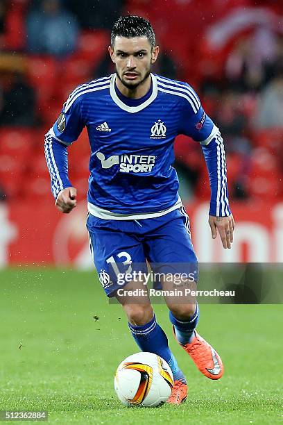 Remy Cabella of Marseille in action during the UEFA Europa League Football round of 32 second leg match between Athletic Bilbao and Olympique de...