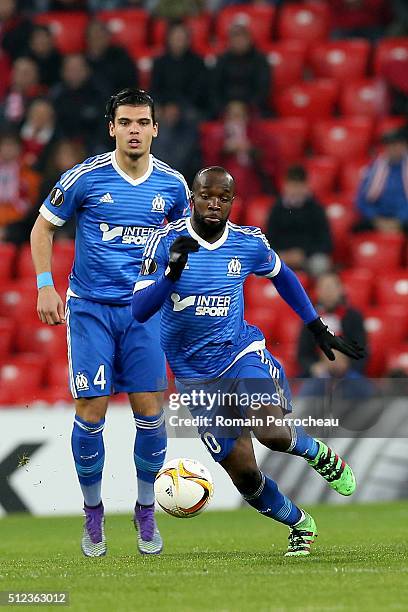 Lassana Diarra of Marseille in action during the UEFA Europa League Football round of 32 second leg match between Athletic Bilbao and Olympique de...