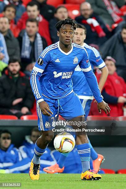 Michy Batshuayi of Marseille in action during the UEFA Europa League Football round of 32 second leg match between Athletic Bilbao and Olympique de...