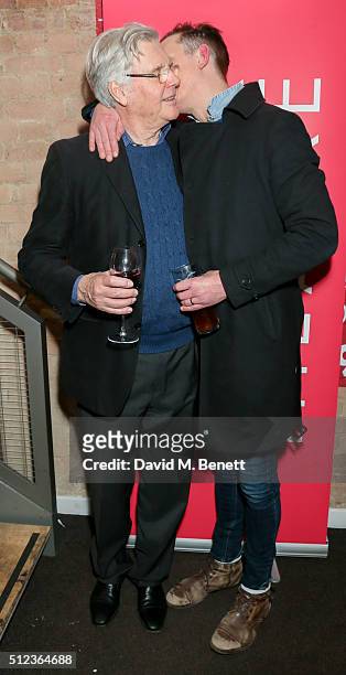 James Fox and Laurence Fox attend the press night performance of "The Patriotic Traitor" at the Park Theatre on February 25, 2016 in London, England.