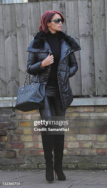 Amy Childs is seen leaving her local hairdressers on February 24, 2016 in ESSEX, England.