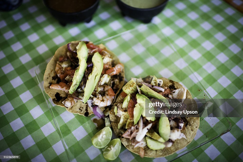 Seafood tostadas, close up