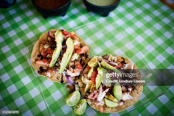 seafood tostadas, close up - tostada stock pictures, royalty-free photos & images