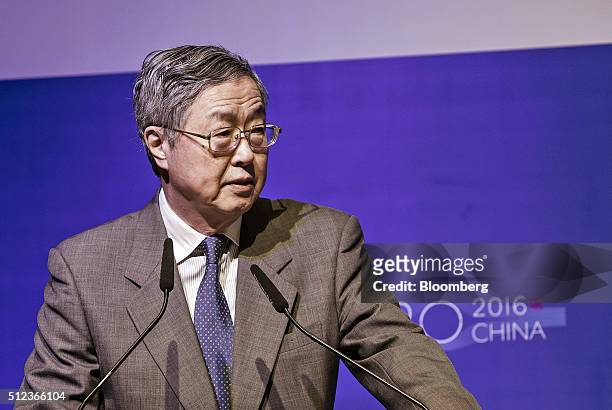 Zhou Xiaochuan, governor of the People's Bank of China , speaks during the Institute of International Finance G-20 Conference in Shanghai, China, on...