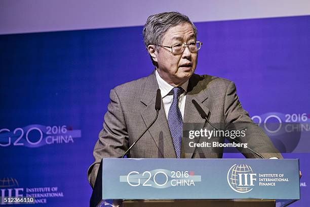 Zhou Xiaochuan, governor of the People's Bank of China , speaks during the Institute of International Finance G-20 Conference in Shanghai, China, on...