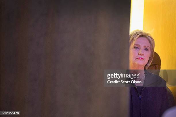 Democratic presidential candidate Hillary Clinton waits to be introduced at a town hall meeting at Royal Mission Baptist Church on February 25, 2016...