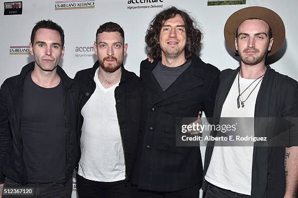 Musicians Johnny McDaid, Nathan Connolly, Gary Lightbody and Paul Wilson of Snow Patrol attend the Oscar Wilde Awards at Bad Robot on February 25,...