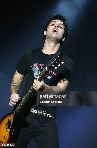 Billie Joe Armstrong of Green Day performs on stage on the third day of "The Carling Weekend: Reading Festival" on August 29, 2004 in Reading,...