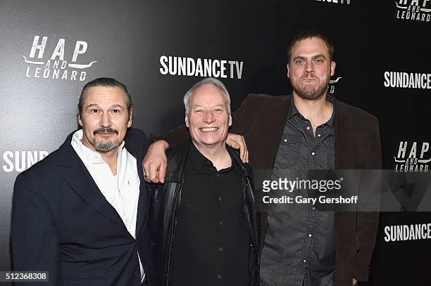 Writer Nick Damici, co-executive producer Joe Landsdale and director/EP/writer Jim Mickle attend the "Hap and Leonard" New York screening at Hill...