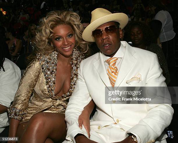 Singer Beyonce Knowles and rapper Jay Z pose for a photo at the 2004 MTV Video Music Awards at the American Airlines Arena August 29, 2004 in Miami,...