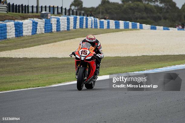 Alex De Angelis of Rep. San Marino and IodaRacing Team heads down a straight during practice for round one of the 2016 World Superbike Championship...