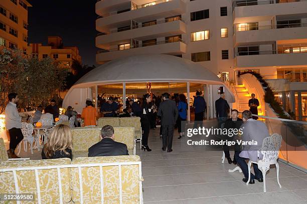 An exterior view of Faena Hotel during a Dinner Hosted By Francis Mallmann And Paul Qui during 2016 Food Network & Cooking Channel South Beach Wine &...