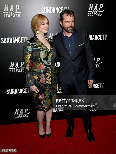 Actors Christina Hendricks and James Purefoy attend SundanceTV's 'Hap and Leonard' premiere party at Hill Country Barbecue Market on February 25,...