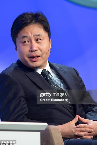 Hirohide Hirai, director general of the Agency for Natural Resources & Energy , Japan, left, speaks during the 2016 IHS CERAWeek conference in...