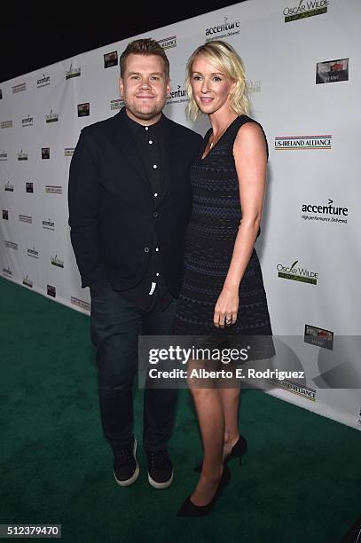 Actor James Corden and producer Julia Carey attend the Oscar Wilde Awards at Bad Robot on February 25, 2016 in Santa Monica, California.