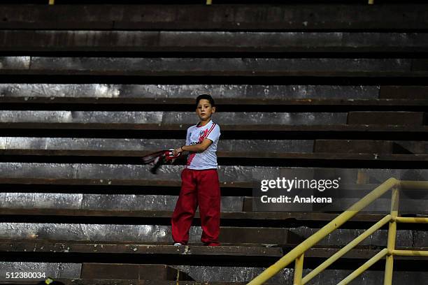 Fan of River Plate cheers for his team during a group stage match between Trujillanos and River Plate as part of Copa Bridgestone Libertadores 2016...