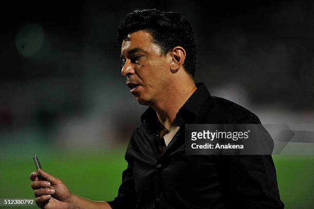 Marcelo Gallardo, coach of River Plate looks on during a group stage match between Trujillanos and River Plate as part of Copa Bridgestone...