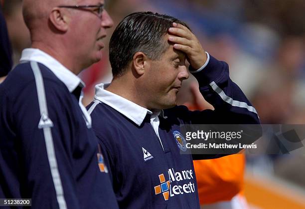 Micky Adams, the Leicester manager, shows his disappointment during the Coca-Cola Championship match between Leicester City and Brighton and Hove...