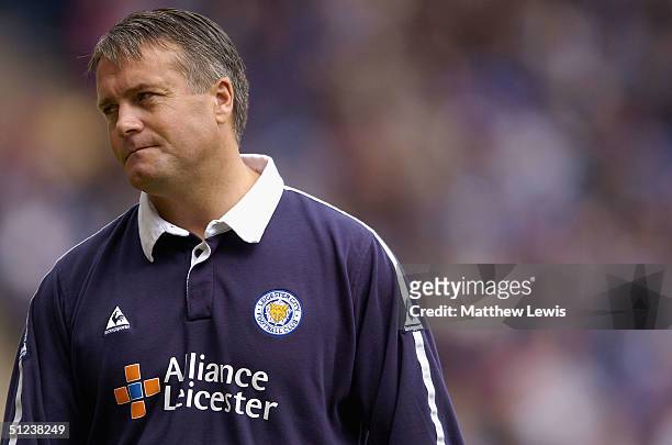 Micky Adams, the Leicester manager, shows his disappointment after losing during the Coca-Cola Championship match between Leicester City and Brighton...