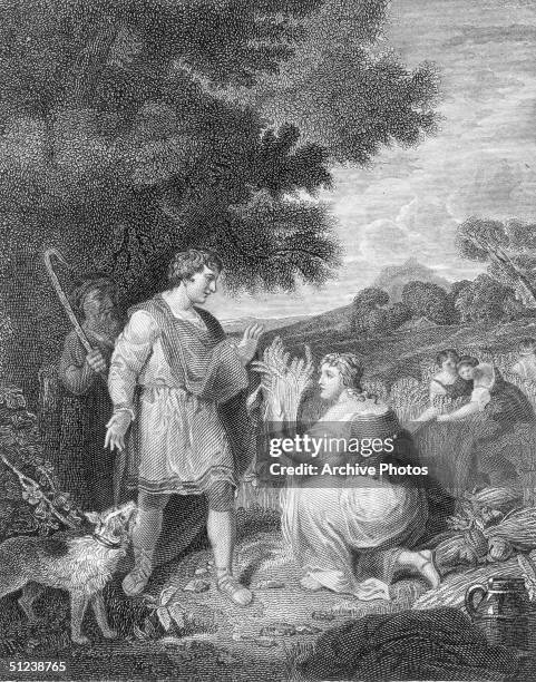 Circa 300 BC, Ruth, a Biblical Moabite woman in a scene from the Old Testament. Ruth wed a son of Naomi, and after both were widowed they returned to...