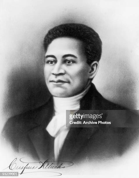 Speculative portrait of American patriot, Crispus Attucks , possibly a runaway slave, who was killed by British troops in the Boston Massacre in...
