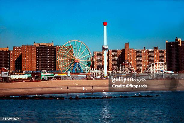 coney island fair and beach - luna park coney island stock pictures, royalty-free photos & images