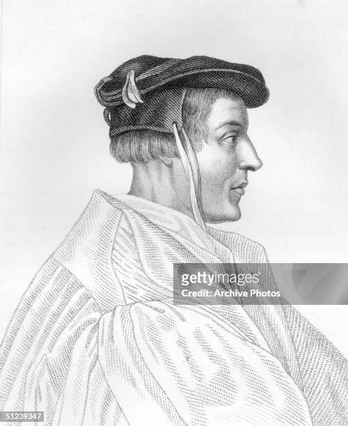 Circa 1510, Profile portrait of Heinrich Cornelius Agrippa Von Nettesheim , a German occultist philosopher, doctor of law and medicine at Pavia, who...