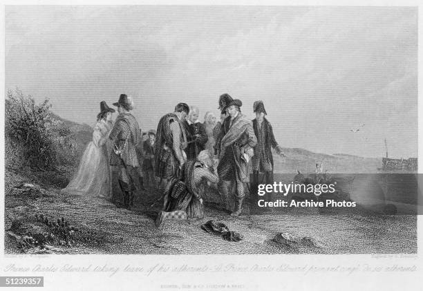 Supporters of Charles Edward Stewart say their farewells before his escape from Scotland to France. Known as the Young Pretender and Bonnie Prince...