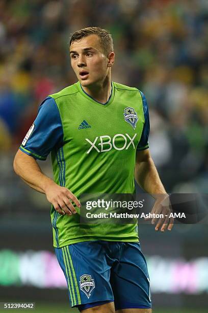 Jordan Morris of the Seattle Sounders during the CONCACAF Champions League match between Seattle Sounders and Club America at CenturyLink Field on...