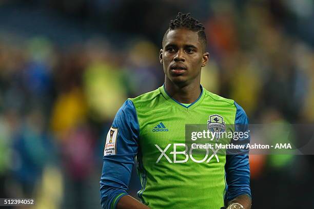 Joevin Jones of the Seattle Sounders during the CONCACAF Champions League match between Seattle Sounders and Club America at CenturyLink Field on...