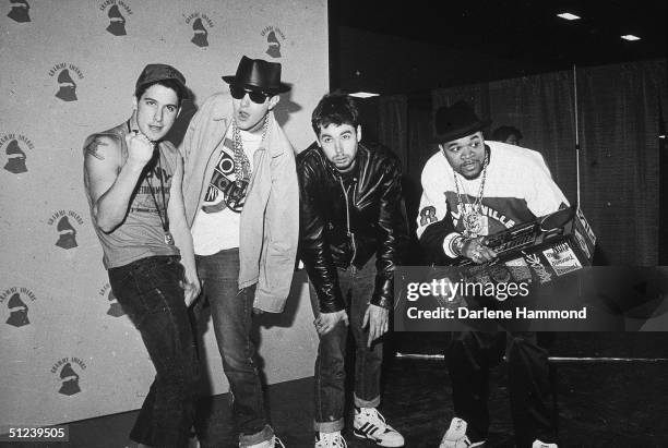 24th February 1987, Rap group The Beastie Boys attend the Grammy Awards held at the Shrine Auditorium in Los Angeles, California. Left to right, Adam...