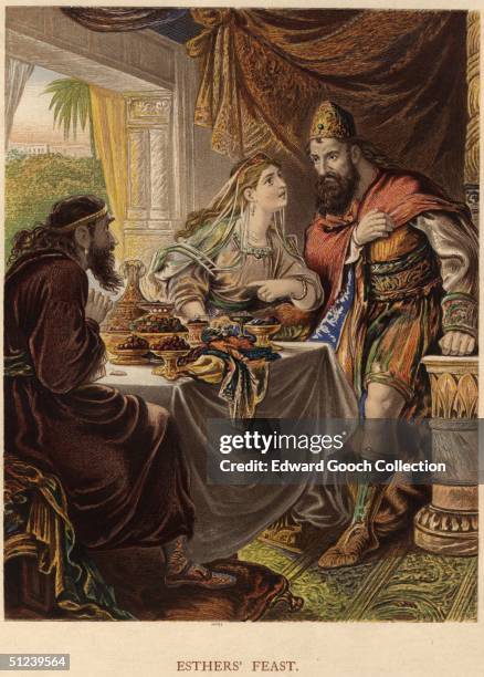 Circa 500 BC, Esther's feast as described in the Old Testament book of Esther.