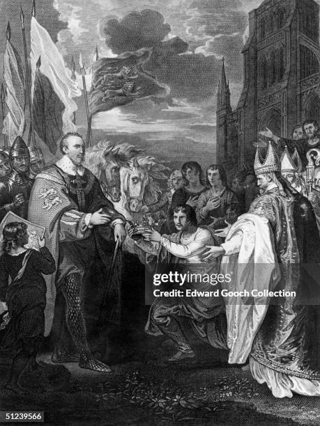 25th December 1066, William I of England , receiving the Crown of England, after defeating the English forces at the Battle of Hastings in 1066.