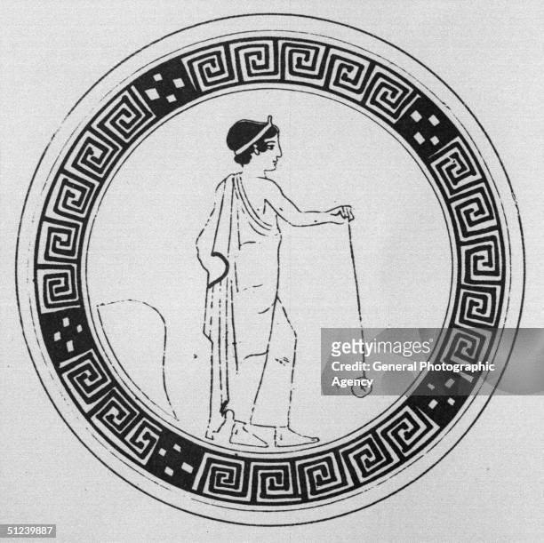 Circa 500 BC, An ancient Greek woman playing with a yo-yo.