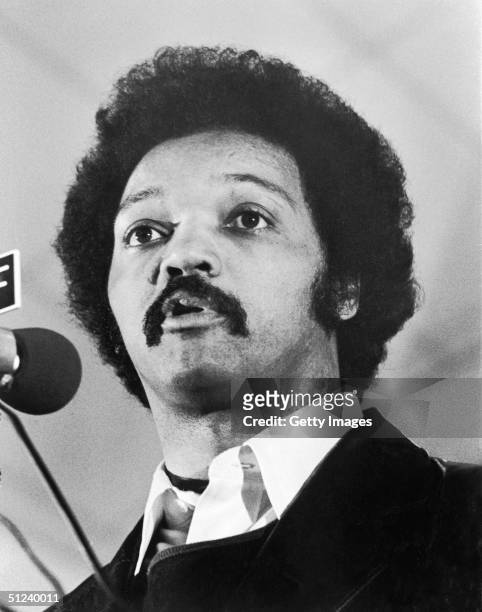 February 1979, Closeup of American civil rights leader Reverend Jesse Jackson speaking in Tallahassee, Florida .