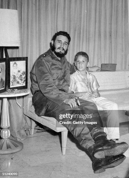 Cuban premier Fidel Castro poses with his his young son Fidel Castro Jr. During an appearance on an American television show.