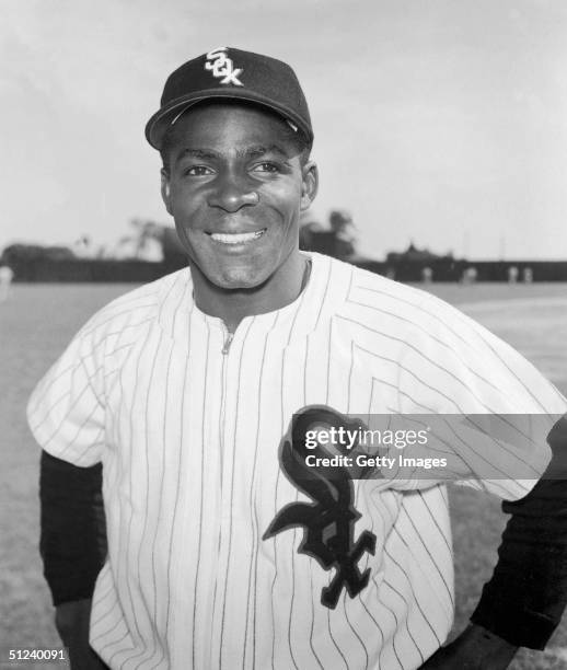 Circa 1955, Portrait of Cuban-born Chicago White Sox baseball player Orestes 'Minnie' Minoso in team uniform.