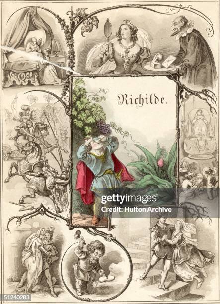 Circa 1750, Illustrations from the fairy tale of 'Richilde' by Johann Karl August Musaus, later turned into the story of 'Snow White' by the Brothers...