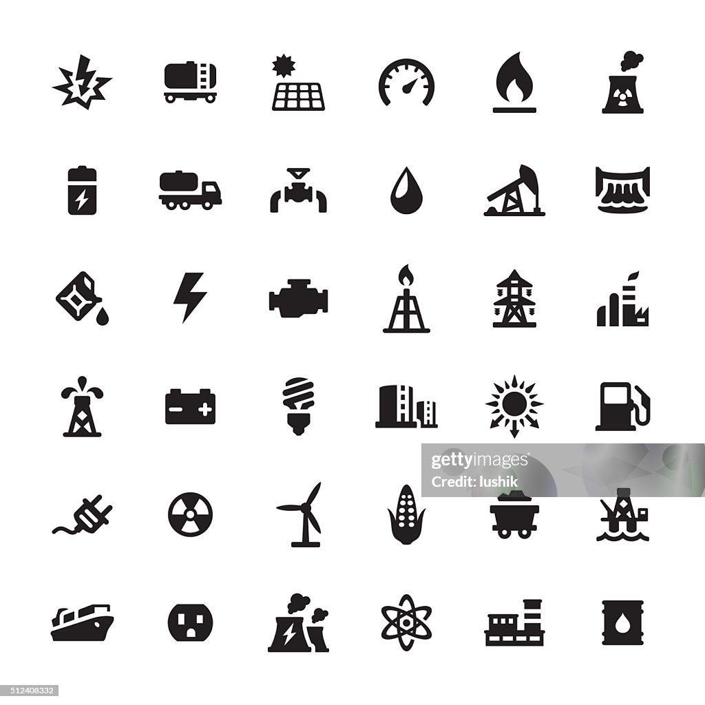 Industrial Building and Power Generation vector icons